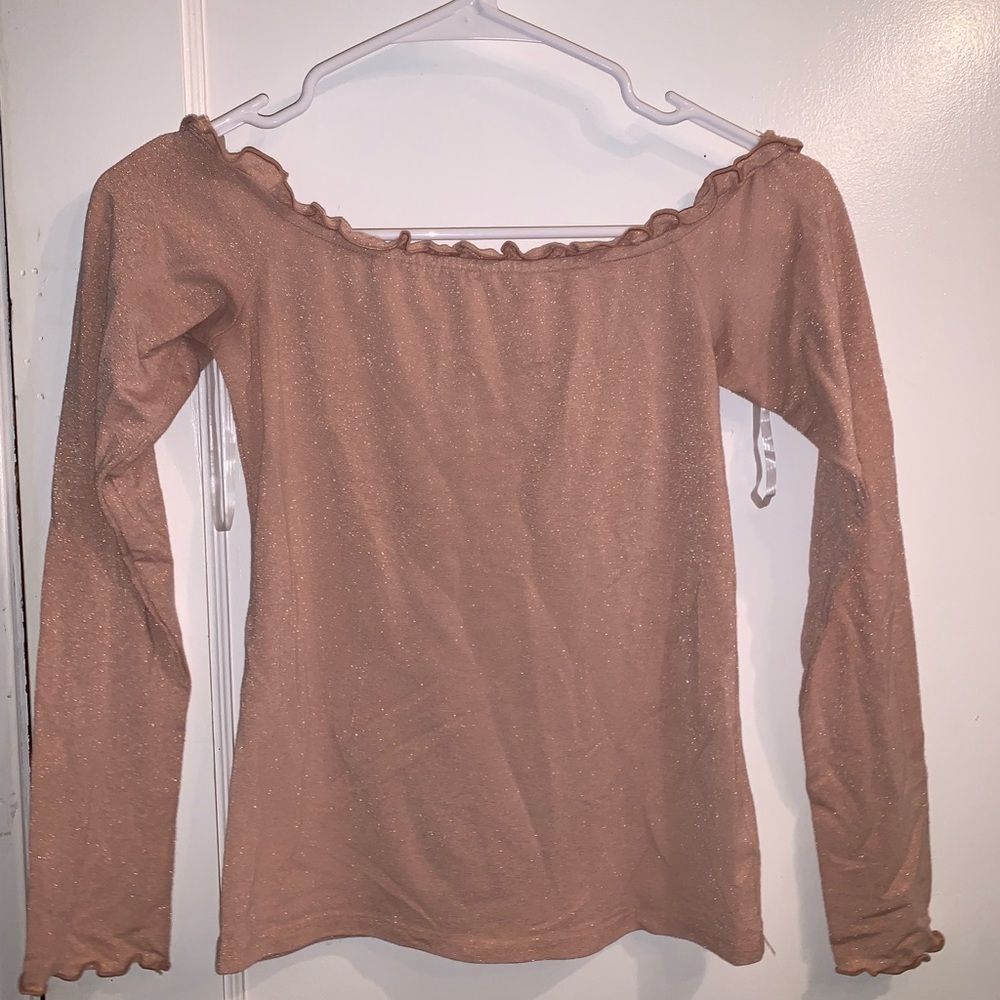Pink off-the-shoulder shirt